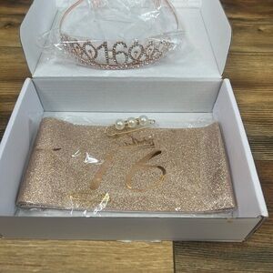Rose Gold Tiara and‎ Sash Set sweet 16 new Birthday party